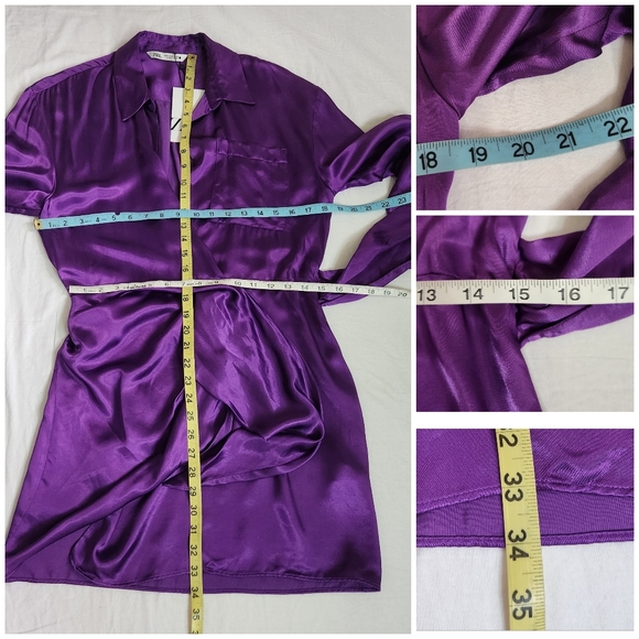 Zara nwt Satin effect wrap dress mini purple M - Picture 14 of 14